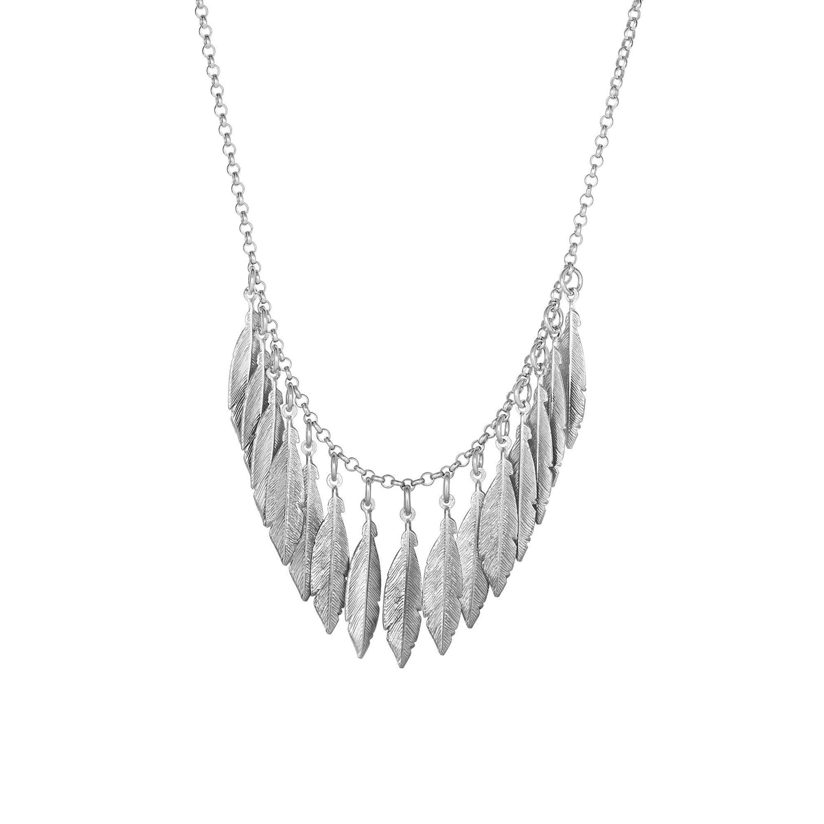Sterling Silver Leaf Charms Necklace, 18" fine designer jewelry for men and women