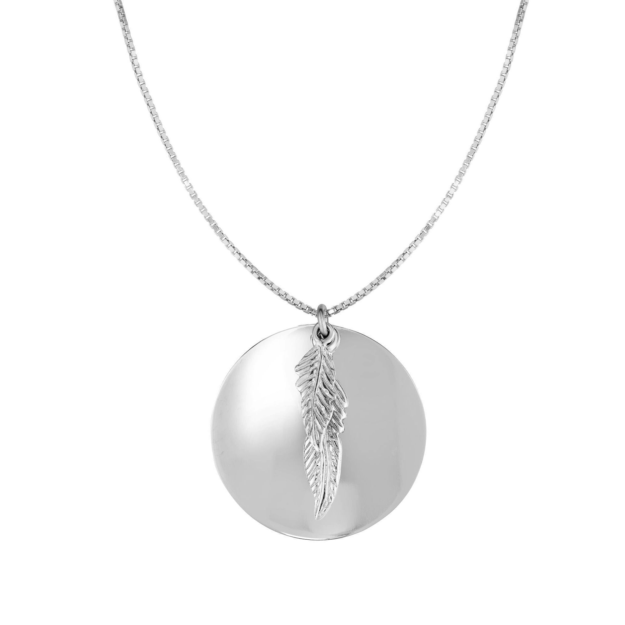 Sterling Silver Leaf Round Pendant Womens Necklace, 18" fine designer jewelry for men and women