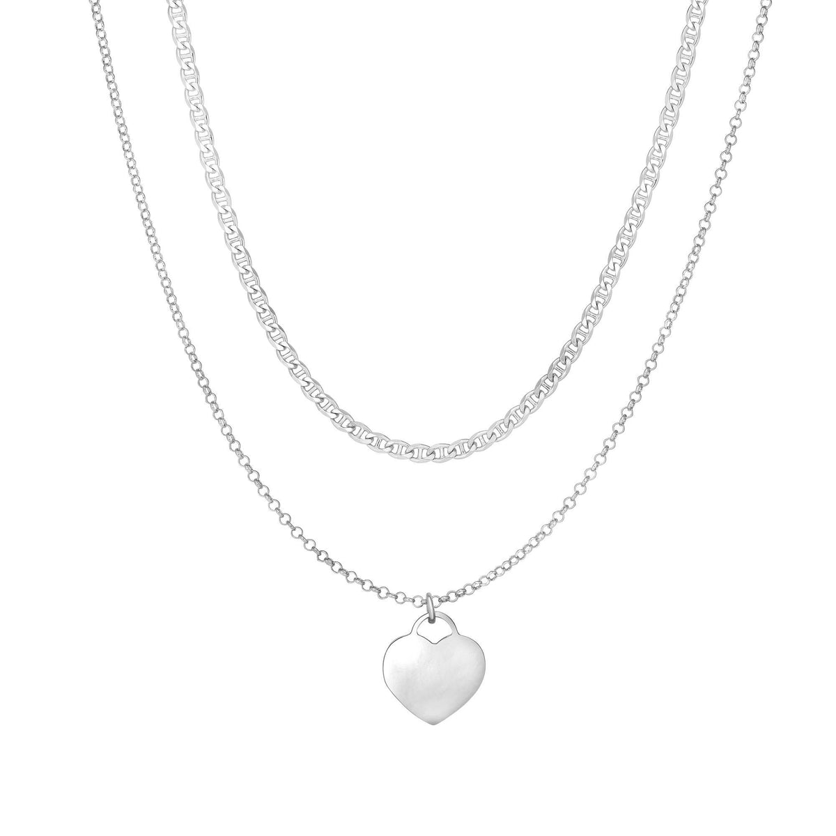 Sterling Silver Heart Pendant Choker Necklace, 16"