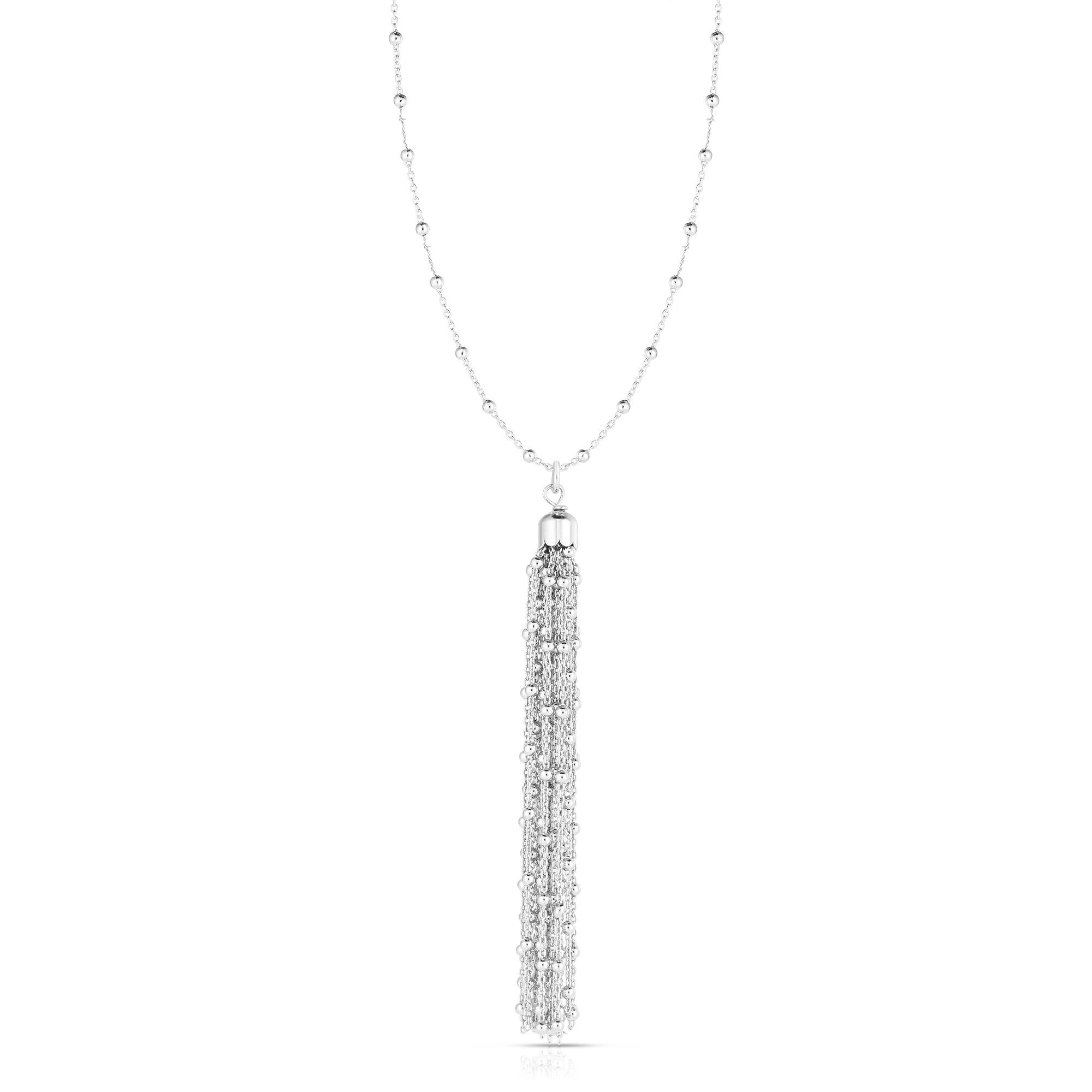 Sterling Silver Bead Charms Fancy Necklace, 24" fine designer jewelry for men and women