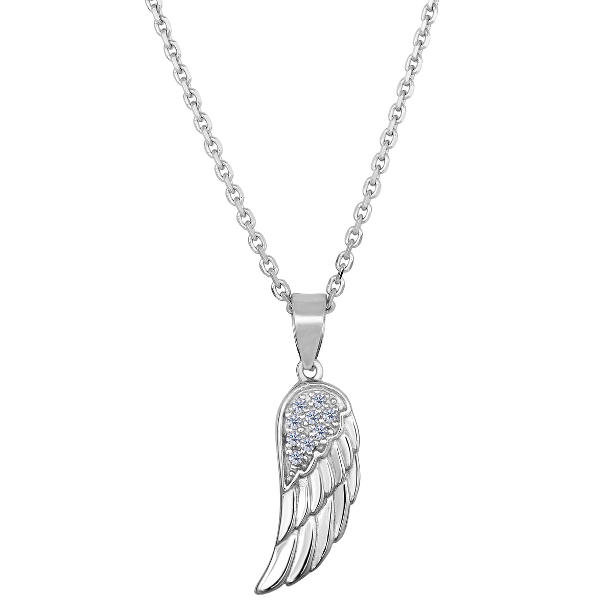 Sterling Sølv Angel Wing Pendant CZ Fashion Halskæde, 18" fine designer smykker til mænd og kvinder