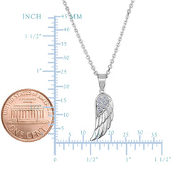 Sterling Silver Angel Wing Pendant CZ Fashion Necklace, 18"