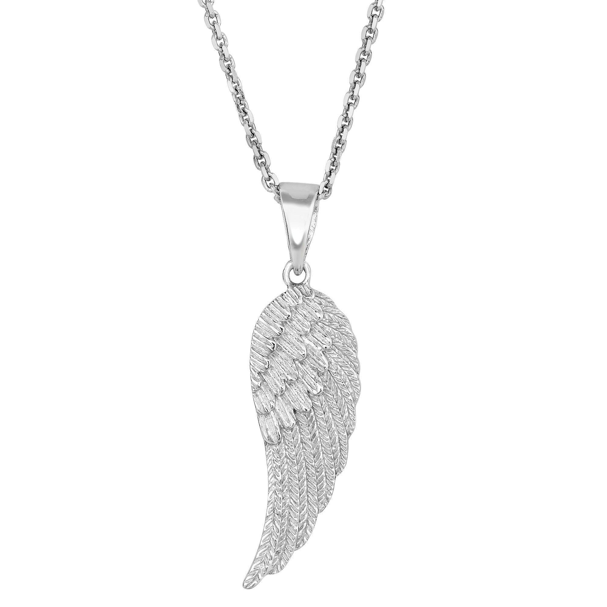 Sterling Silver Angel Wing Pendant Necklace, 18" fine designer jewelry for men and women