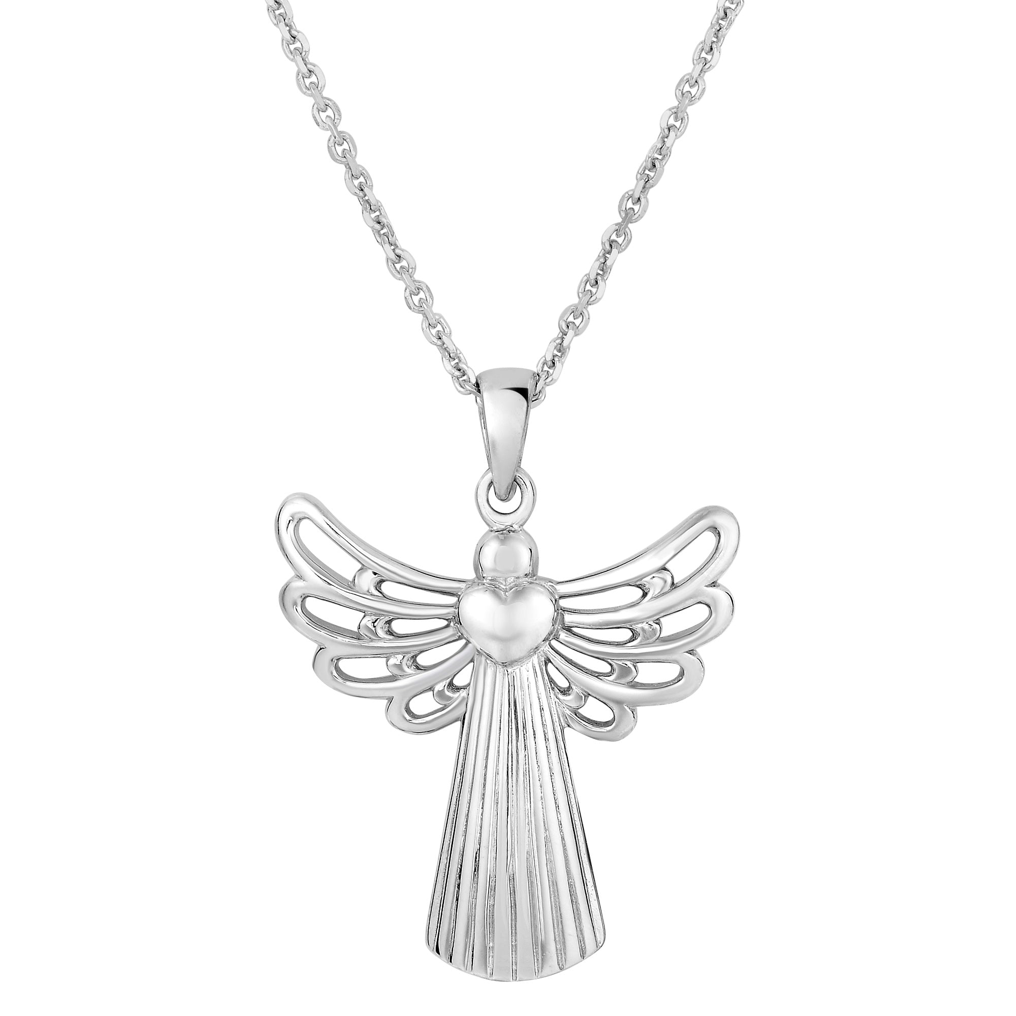Sterling Silver Angel Sliding Heart Pendant Necklace, 18"