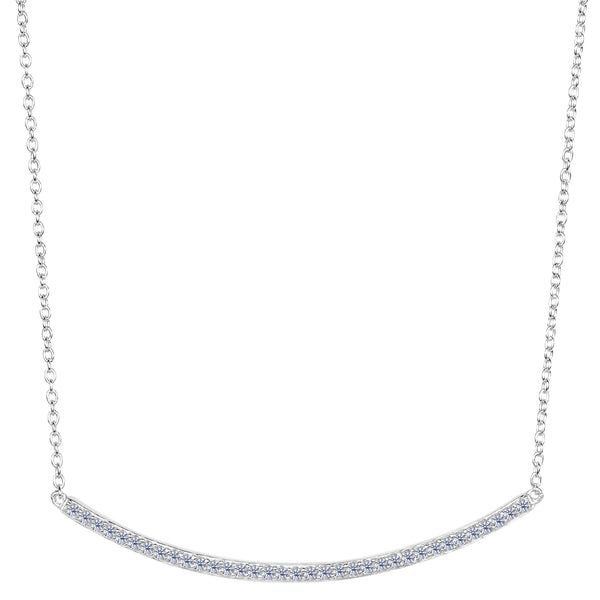 Sterling Silver Square Tube Curve Bar CZ Pendant Necklace, 18"