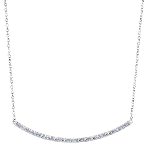 Sterling Silver Square Tube Curve Bar CZ Pendant Necklace, 18"