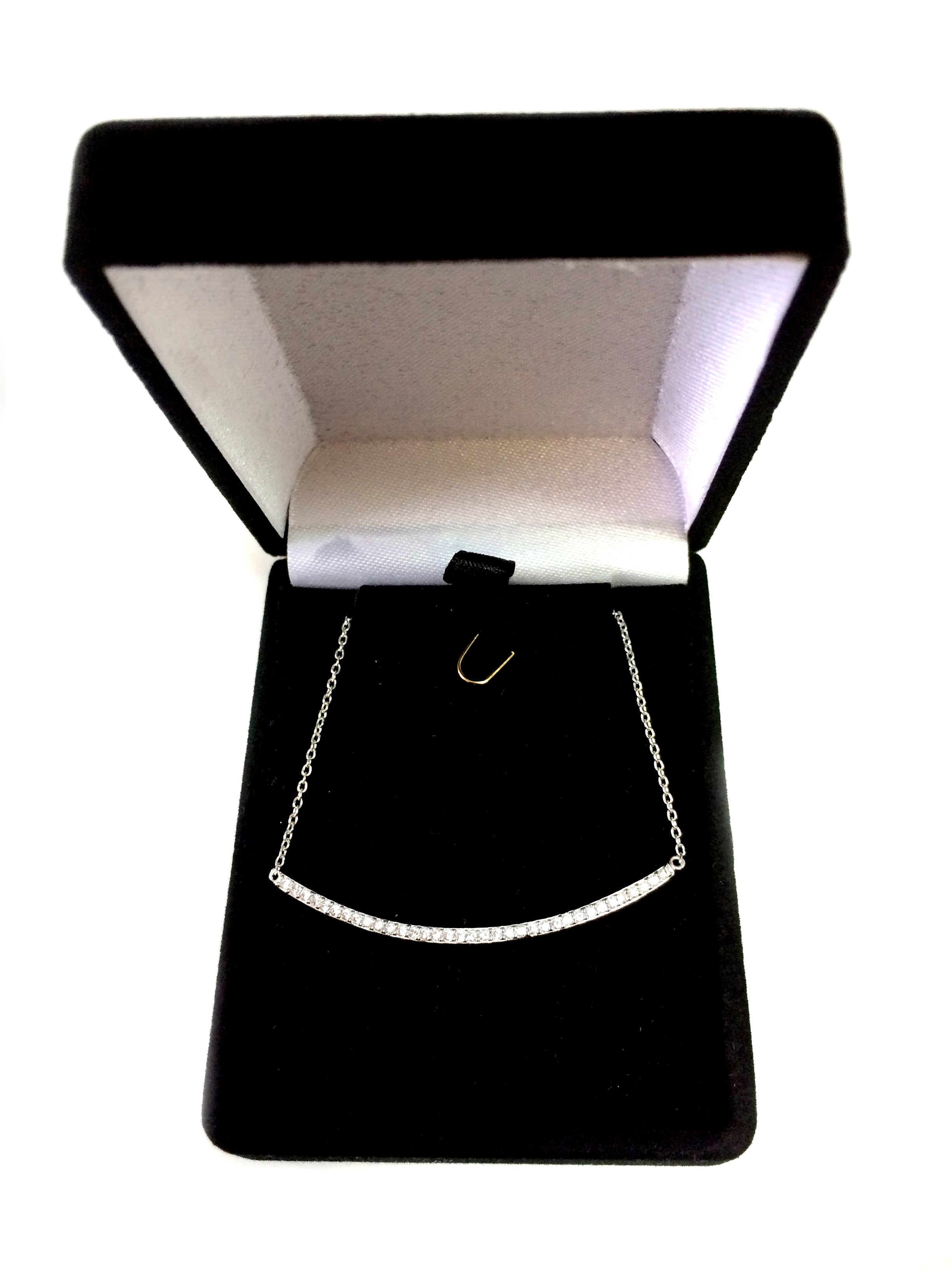 Sterling Sølv Firkantet Tube Curve Bar CZ Pendant halskæde, 18" fine designer smykker til mænd og kvinder