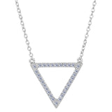 Sterling Silver Triangle Shaped Pendant CZ Necklace, 18"