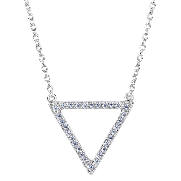 Sterling Silver Triangle Shaped Pendant CZ Necklace, 18"