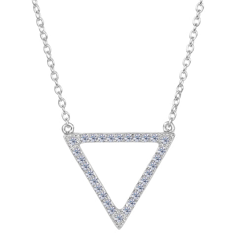 Sterling Silver Triangle Shaped Pendant CZ Necklace, 18"
