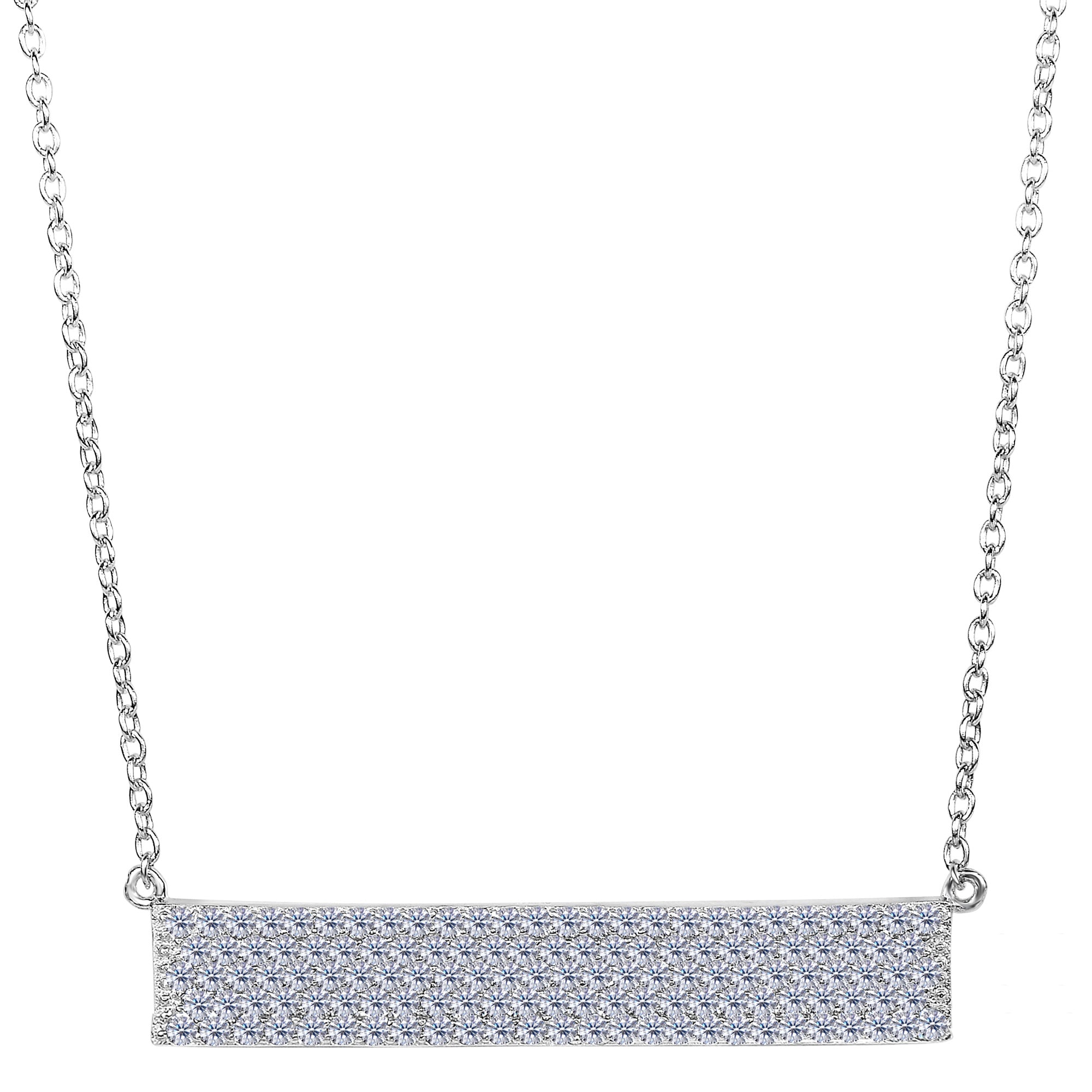 Sterling Silver Wide Rektangel Bar Pendant CZ Halsband, 18" fina designersmycken för män och kvinnor