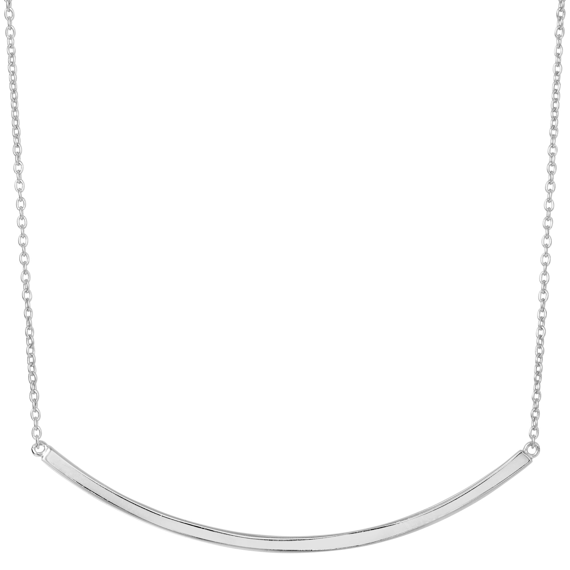 Sterling Silver Sideways Curve Bar Pendant Necklace, 18"