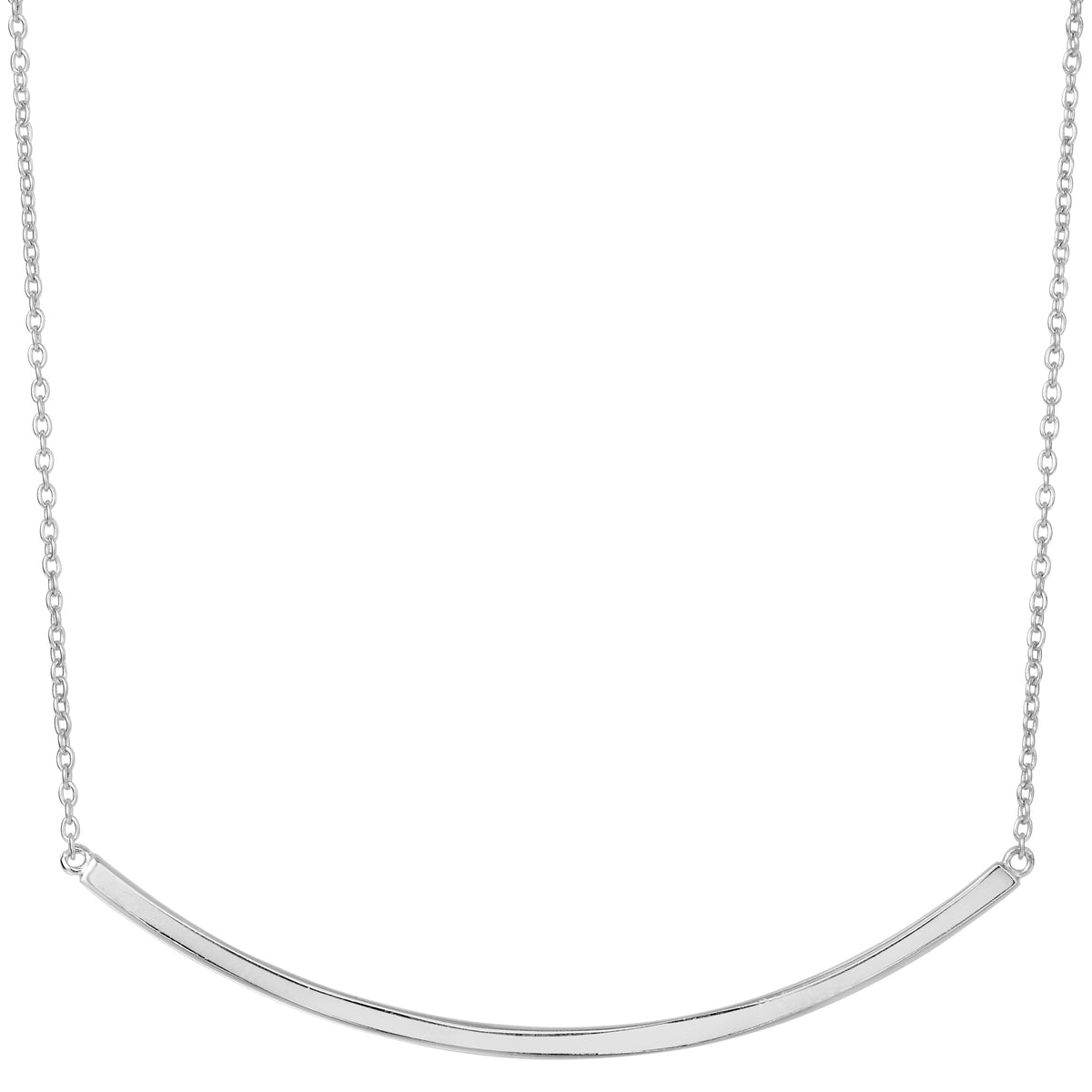 Sterling Silver Sideways Curve Bar Pendant Halsband, 18" fina designersmycken för män och kvinnor