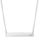 Sterling Silver Sideways Engravable Bar Pendant CZ Necklace, 18"