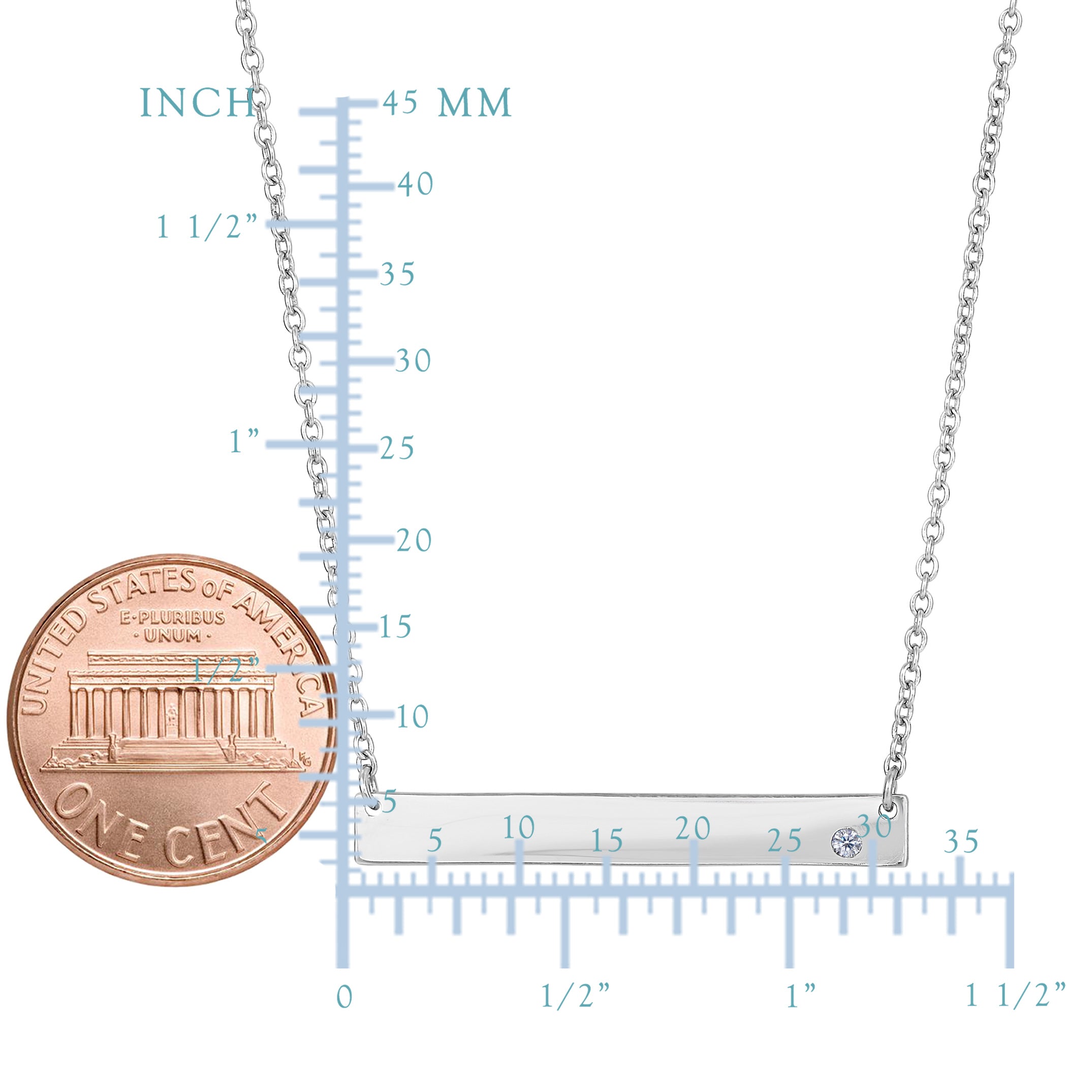 Sterling sølv sidelengs graverbart stanganheng CZ-kjede, 18" fine designersmykker for menn og kvinner