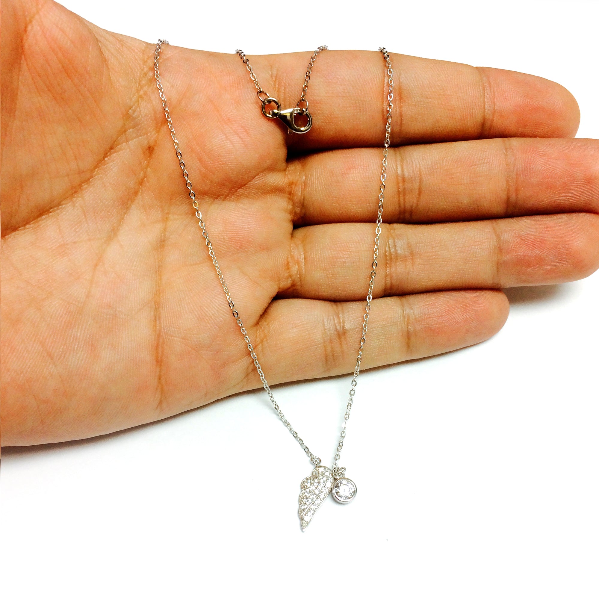 Sterling Silver CZ Angel Wing Charm Pendant Necklace, 18" fine designer jewelry for men and women