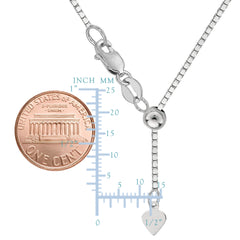 Sterling Silver Rhodium Plated Adjustable Box Chain Necklace, 1,2mm, 22"
