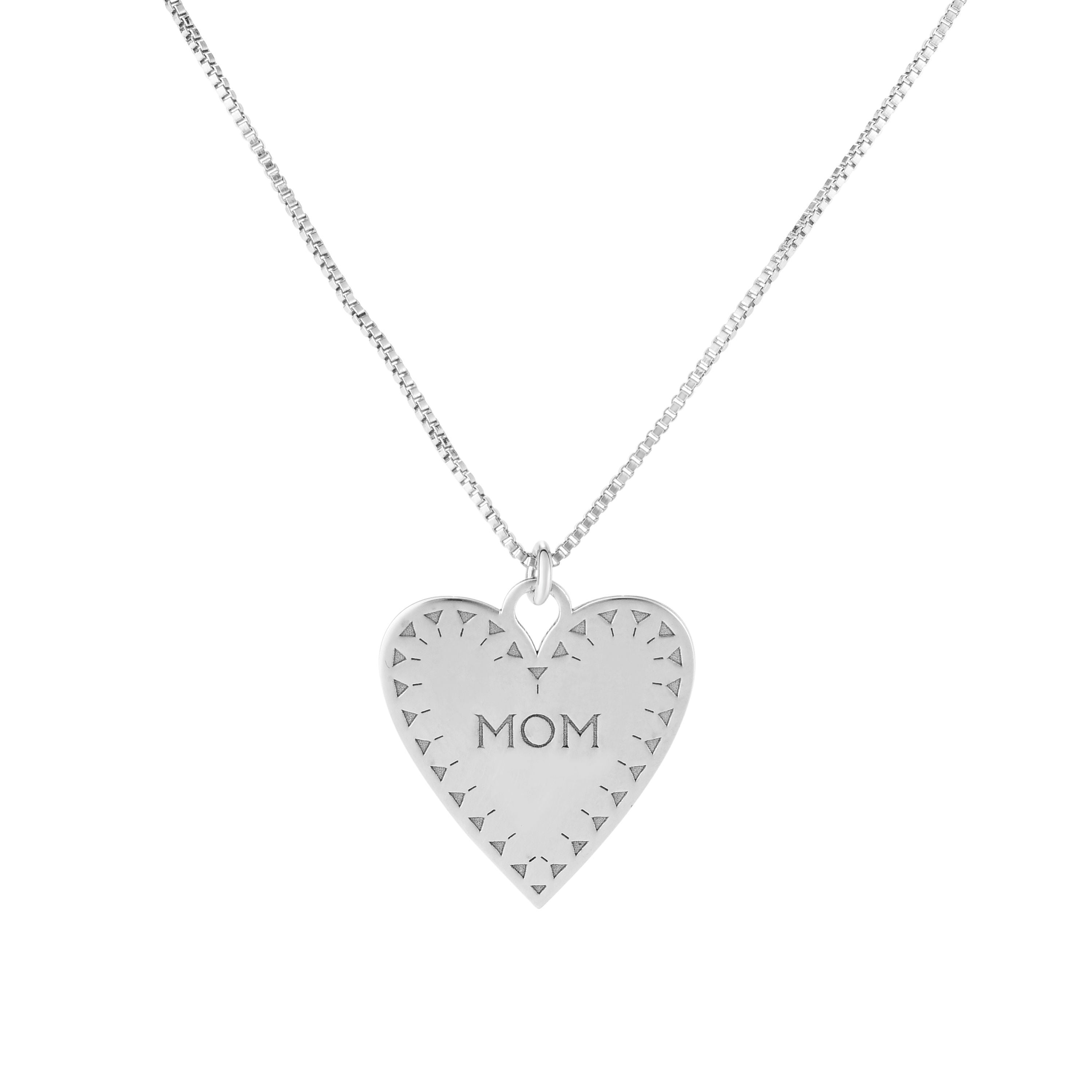 Collar con colgante de mamá en forma de corazón de plata de ley, joyería fina de diseño de 18" para hombres y mujeres