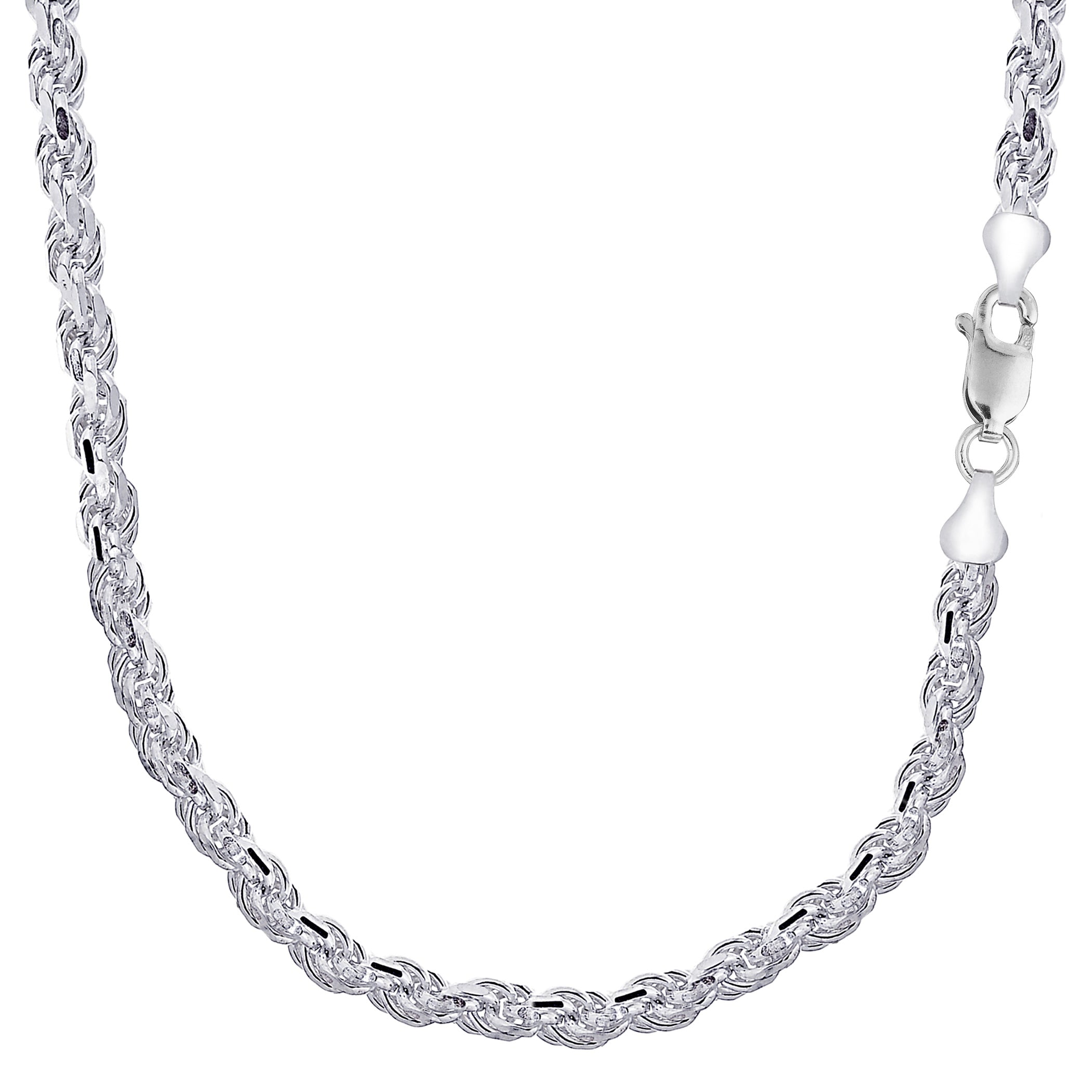 Sterlingsølv Rhodiumbelagt Diamond Cut Rope Chain Halskæde, 5,7 mm fine designersmykker til mænd og kvinder