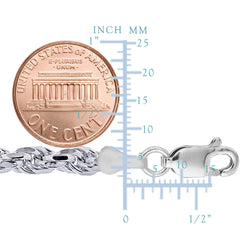 Sterling sølv rhodiumbelagt diamantslipt taukjedekjede, 5,7 mm fine designersmykker for menn og kvinner