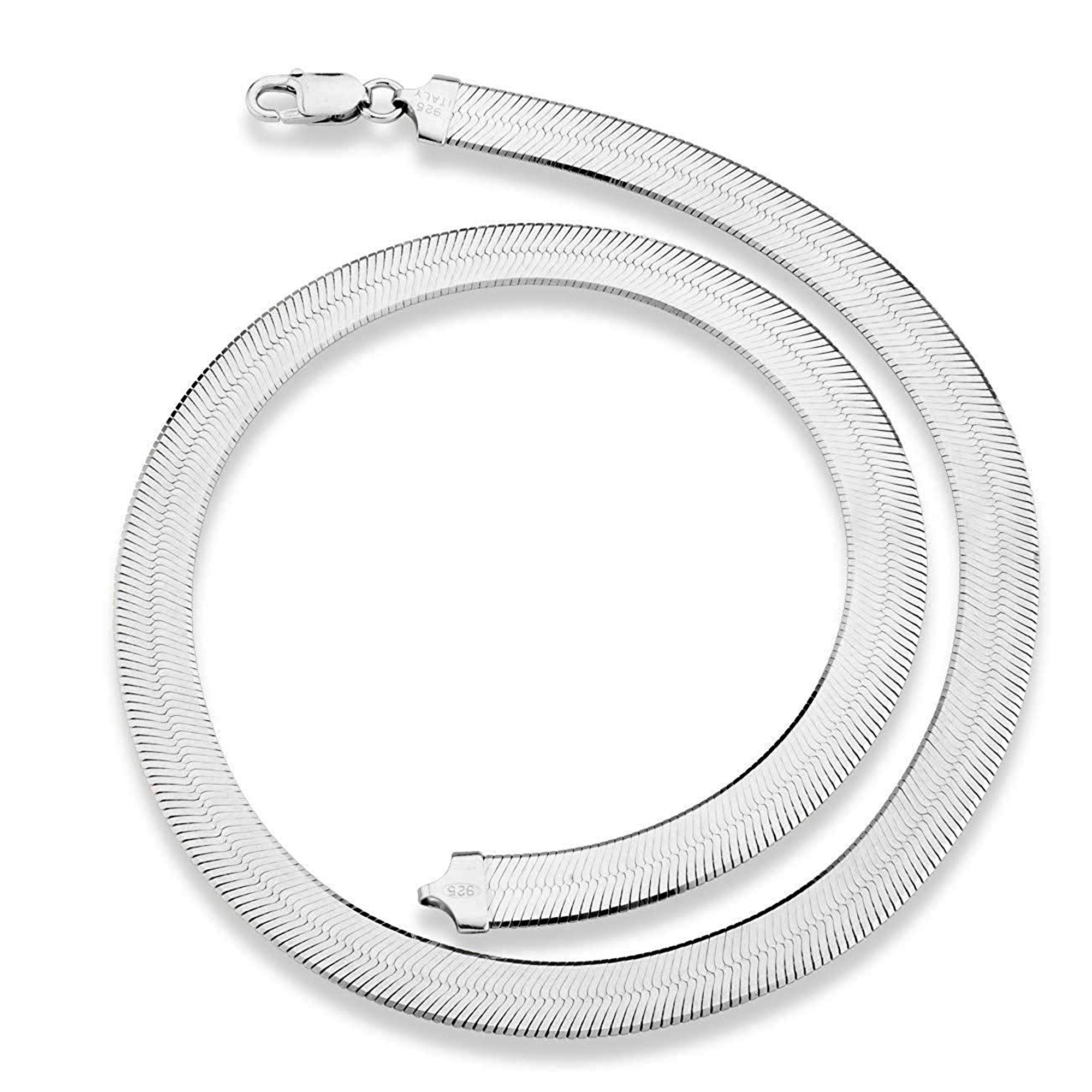 Sterling Silver Imperial Herringbone Chain Necklace, 8mm fine designer jewelry for men and women