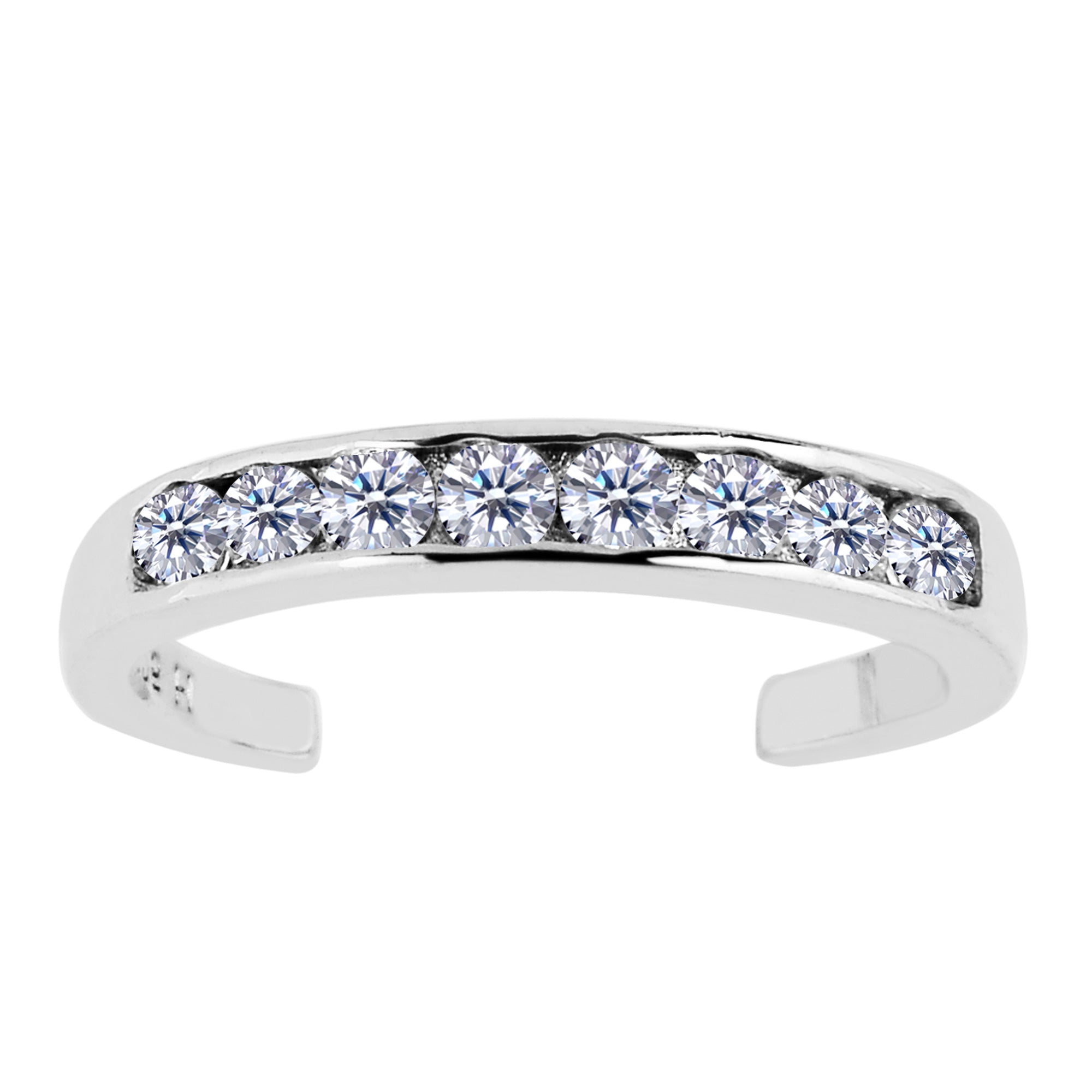 Sterling Silver Channel Set CZ Cuff Style Band Adjustable Toe Ring