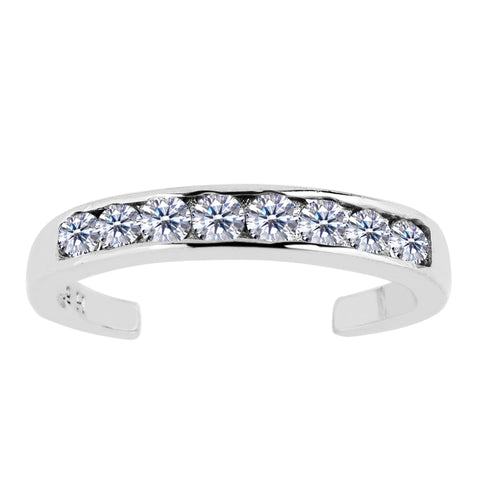 Sterling Silver Channel Set CZ Cuff Style Adjustable Toe Ring