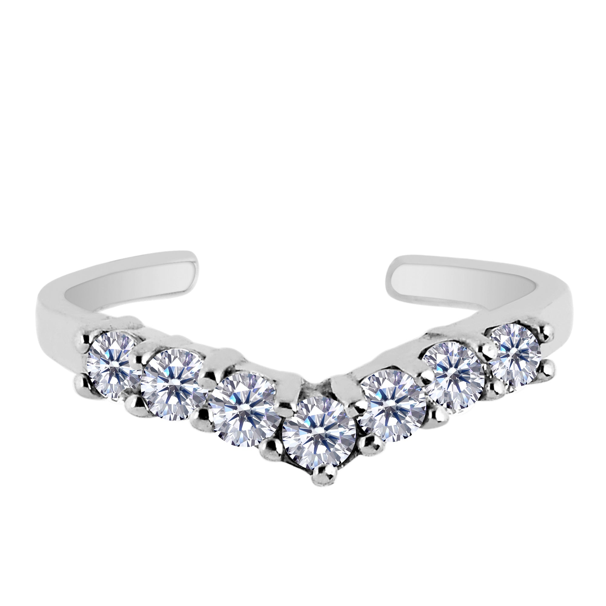 Sterling Silver V Shape Prong Set CZ Cuff Style Adjustable Toe Ring