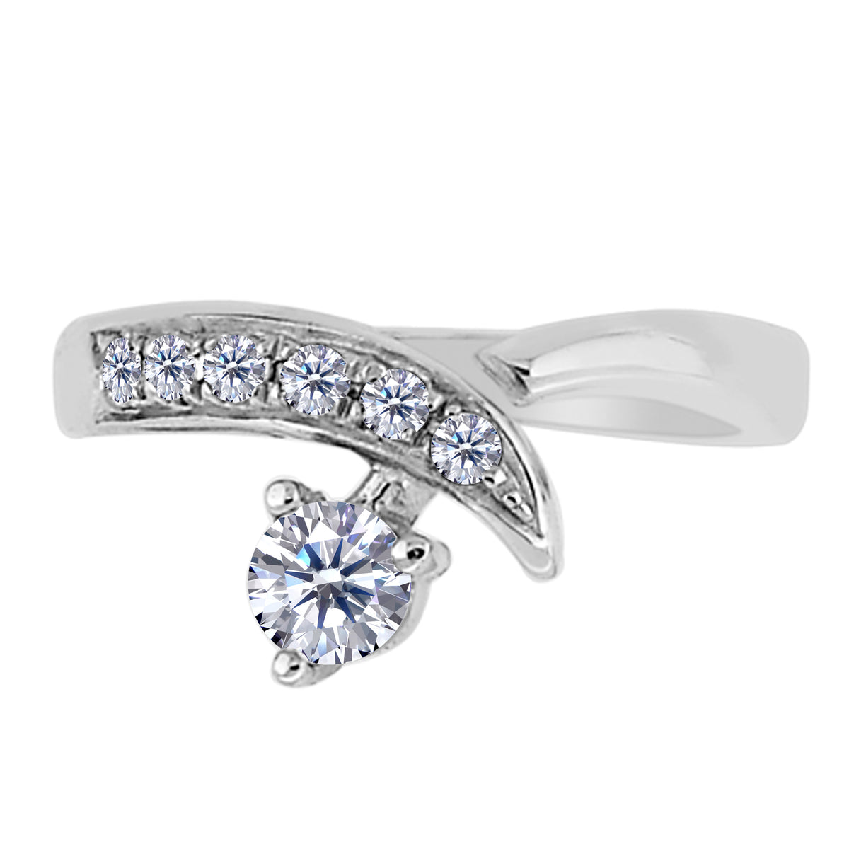 Sterling Silver By Pass Ends With CZ Adjustable Toe Ring