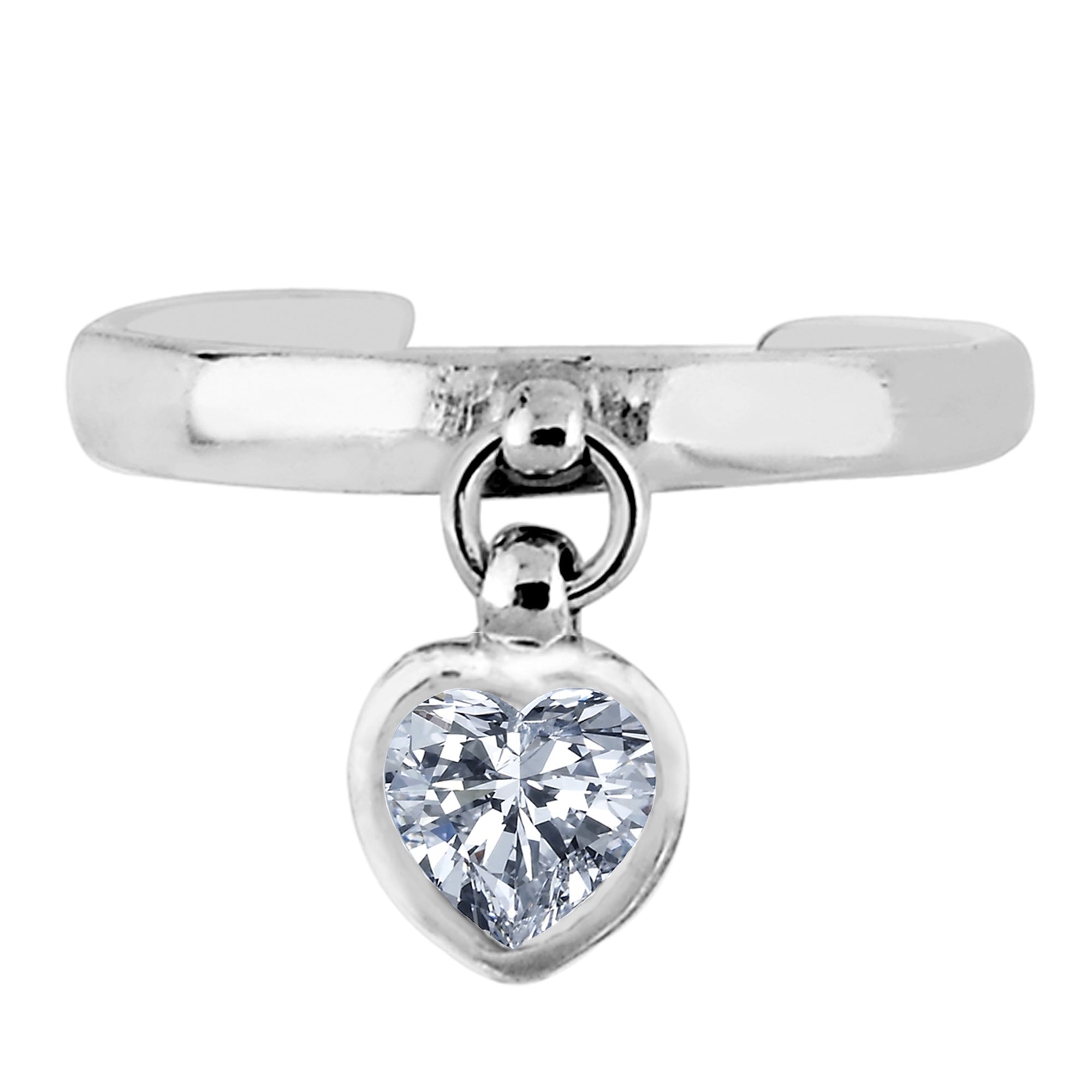 Anillo de dedo del pie ajustable con forma de corazón colgante de plata de ley con circonita cúbica, joyería de diseño fino para hombres y mujeres