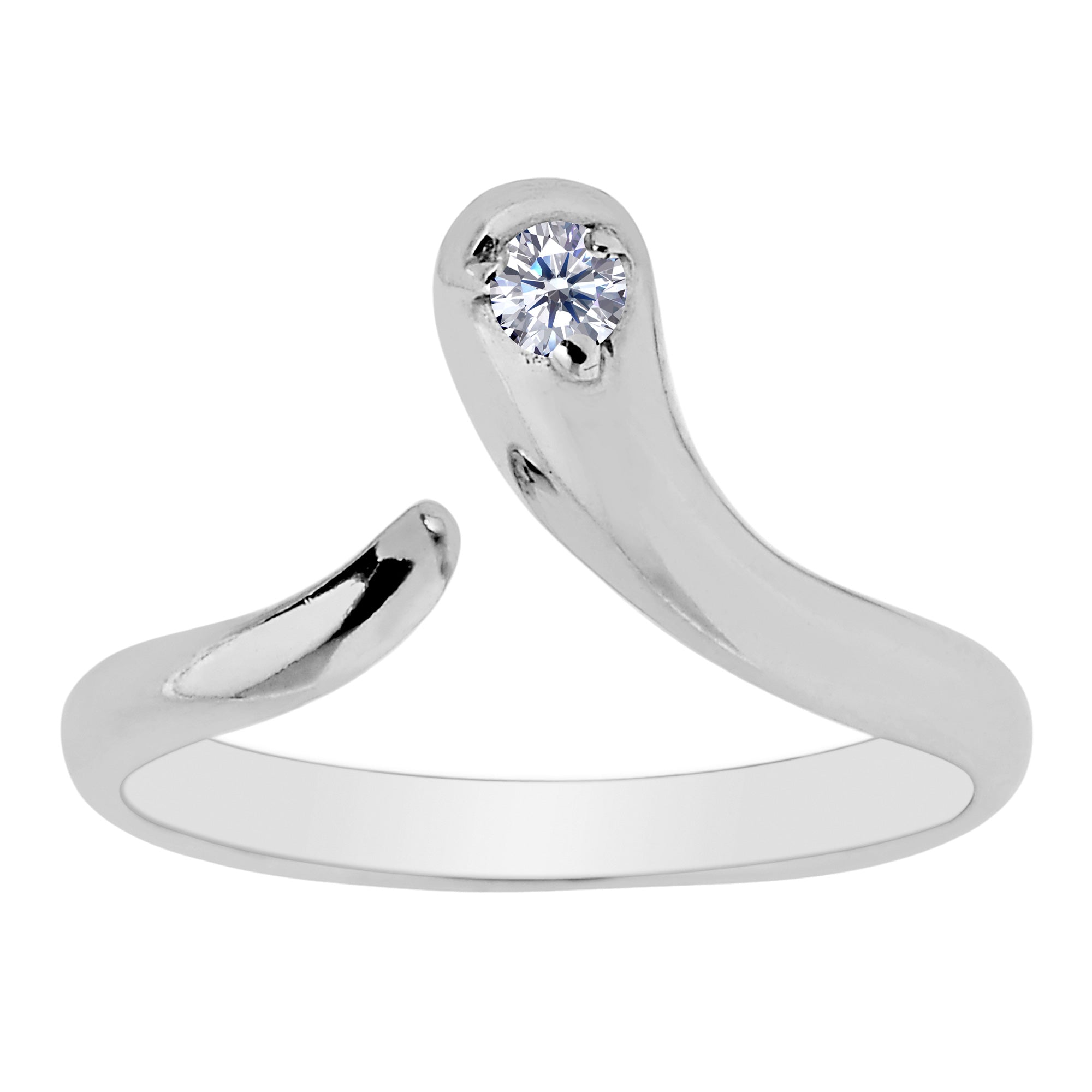 Sterling Silver Snake Shape CZ Bypass Style Adjustable Toe Ring