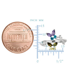Anello da punta regolabile con farfalle in argento sterling colorato CZ By Pass, gioielli di design per uomini e donne