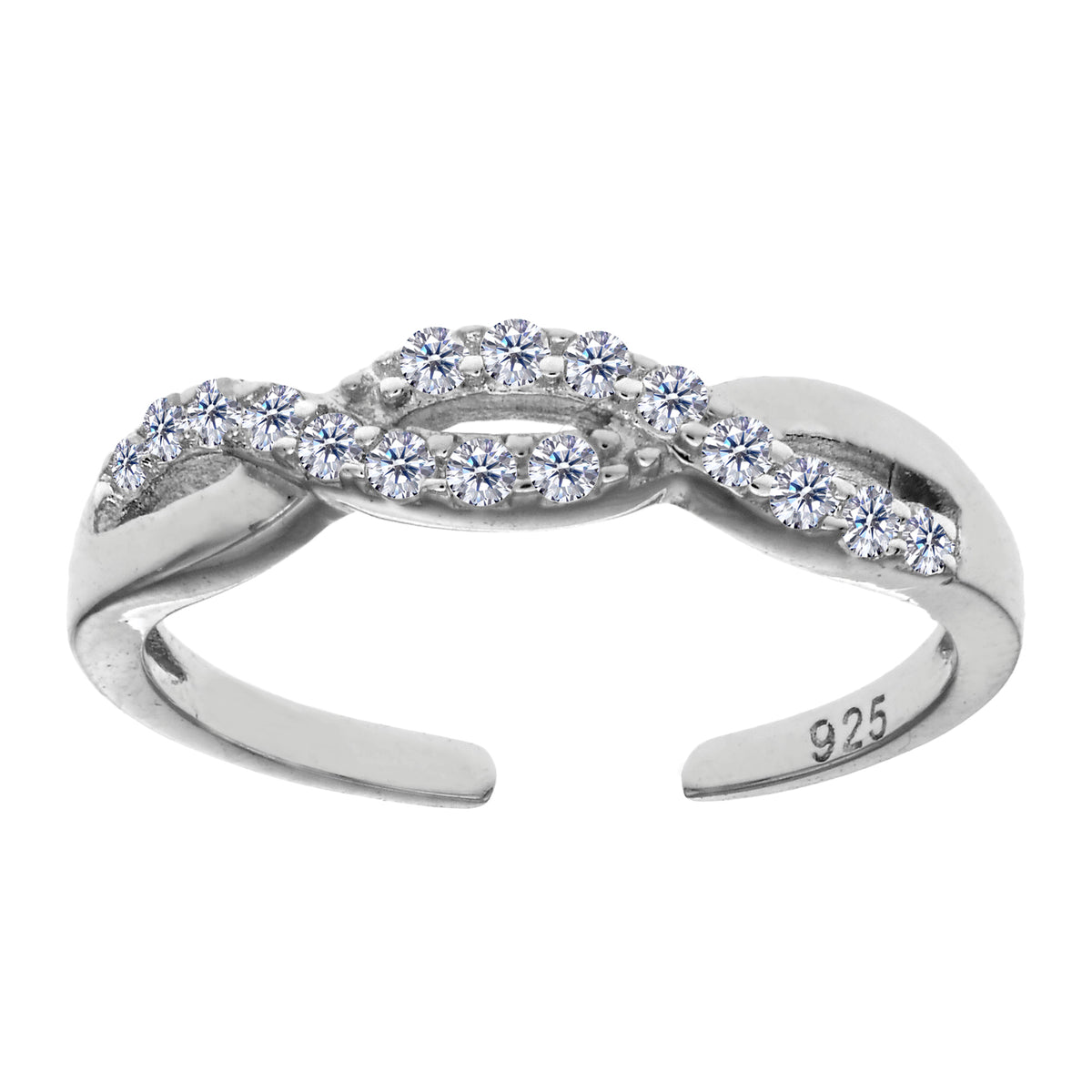 Sterling Silver Crossover Infinity With CZ Cuff Style Adjustable Toe Ring fine designer jewelry for men and women
