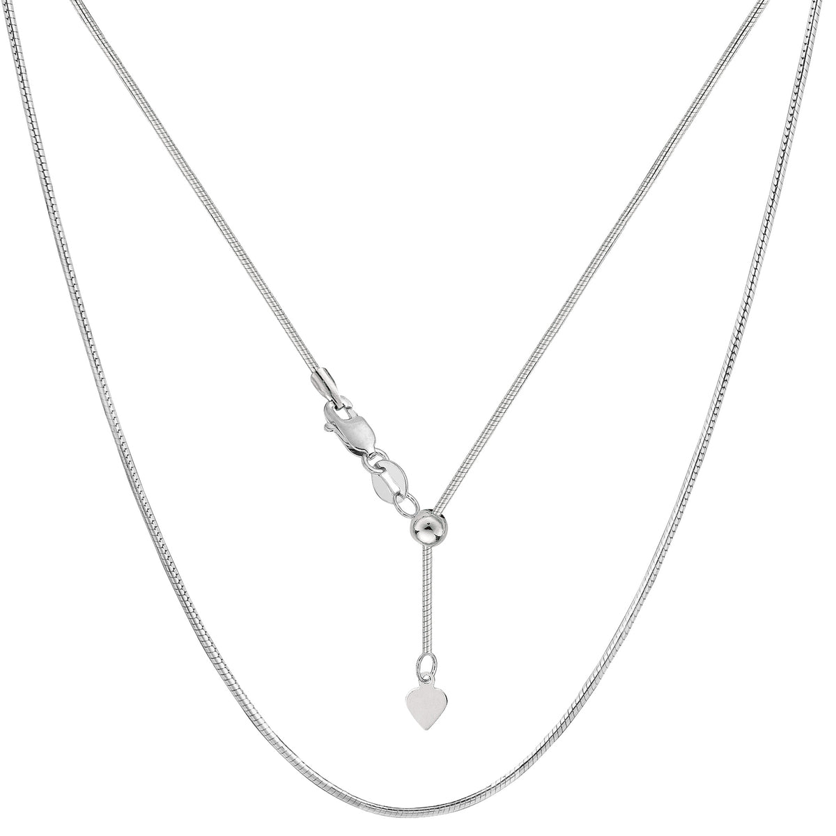 Sterling Silver Rhodium Plated Sliding Adjustable Snake Chain Necklace, Width 1.2mm, 22" fine designer jewelry for men and women
