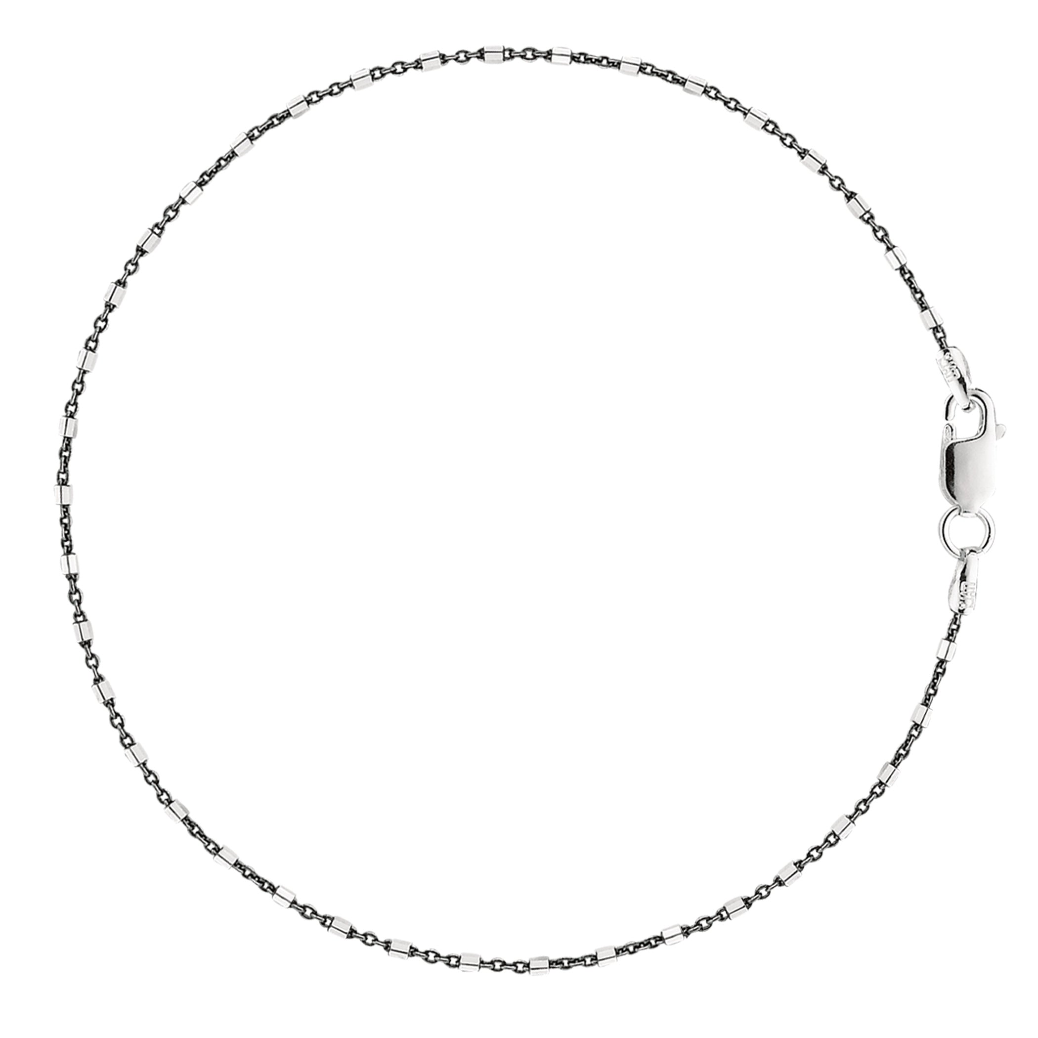 Svart och vit Barrel Bead Style Chain Anklet I Sterling Silver fina designersmycken för män och kvinnor