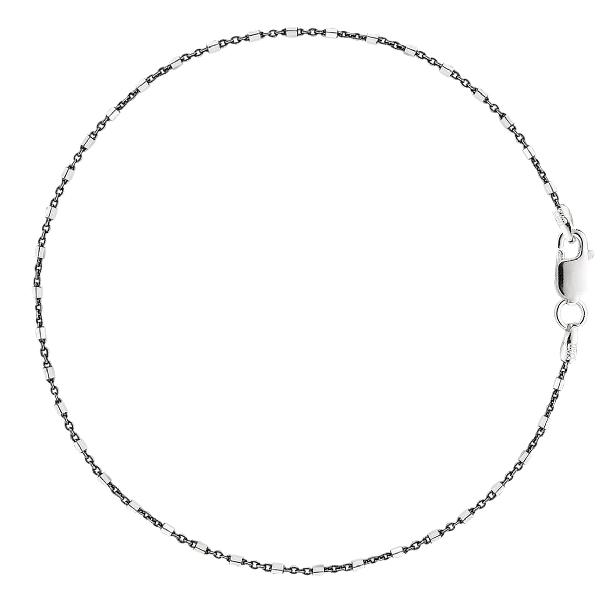 Tobillera de cadena estilo cuentas de barril en blanco y negro en plata de ley, joyería fina de diseño para hombres y mujeres