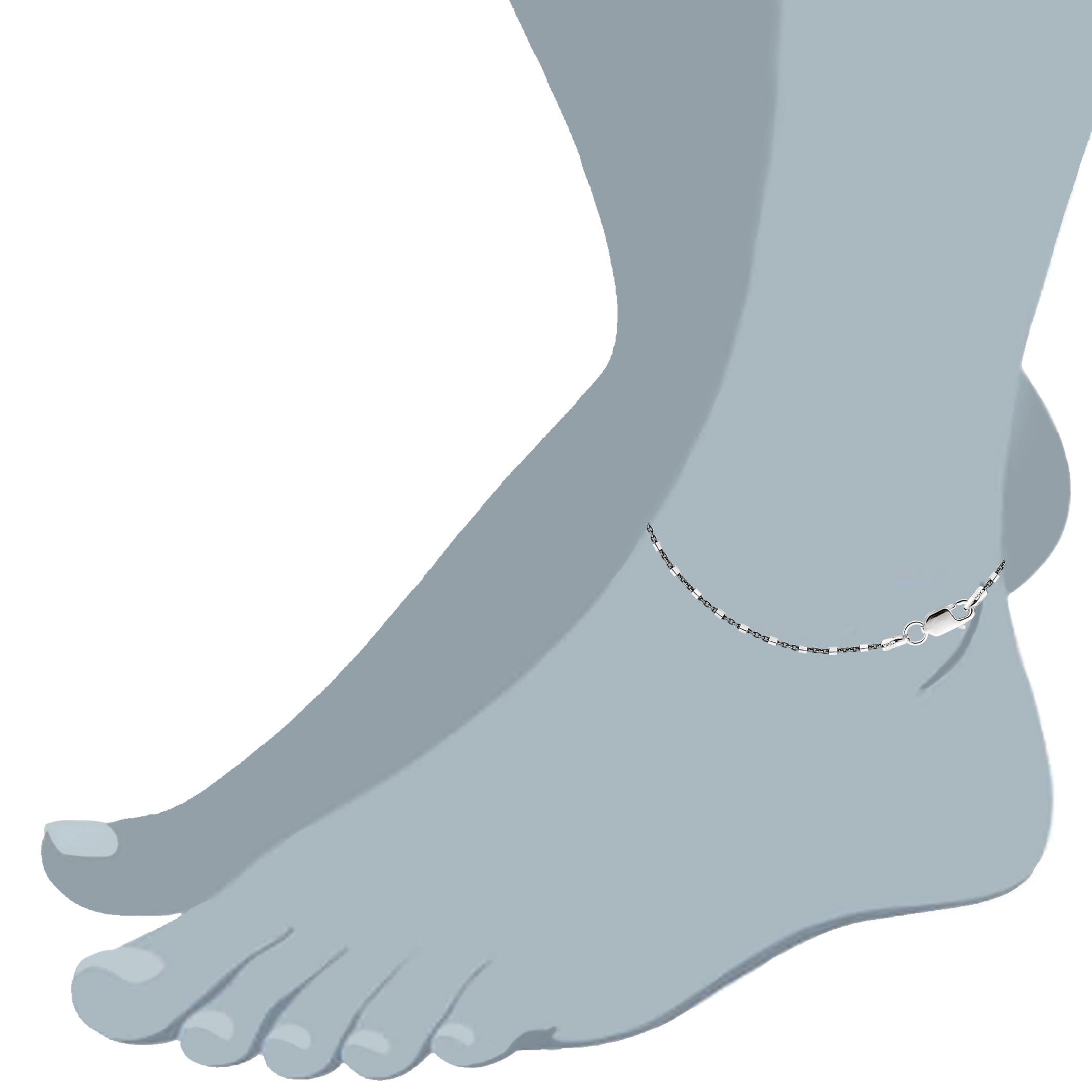 Black And White Barrel Bead Style Chain Anklet I Sterling Silver fine designersmykker for menn og kvinner