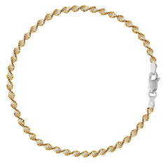 Bracelet de cheville en chaîne de style Singapour blanc et jaune en argent sterling, bijoux de créateurs fins pour hommes et femmes