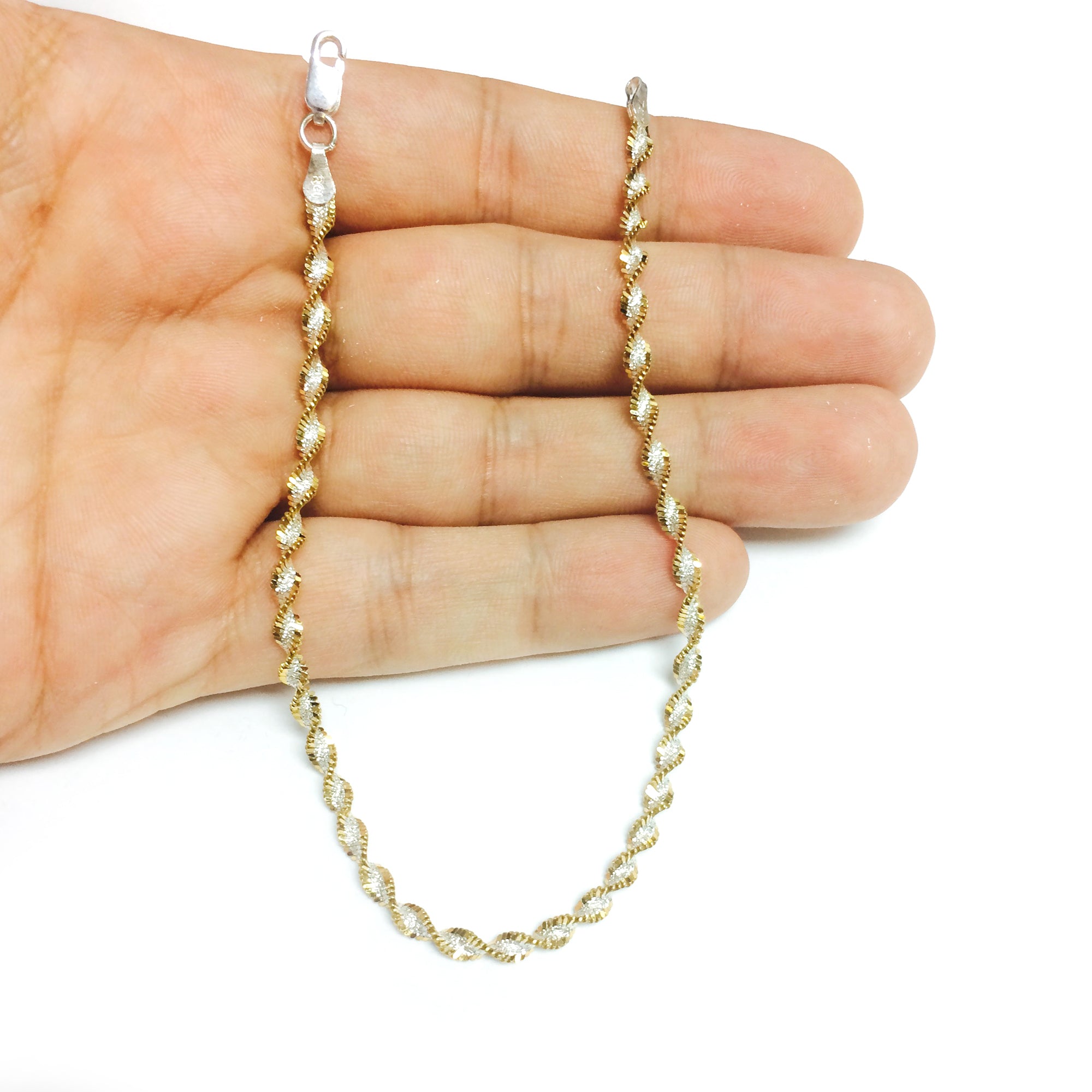 White And Yellow Singapore Style Chain Anklet In Sterling Silver