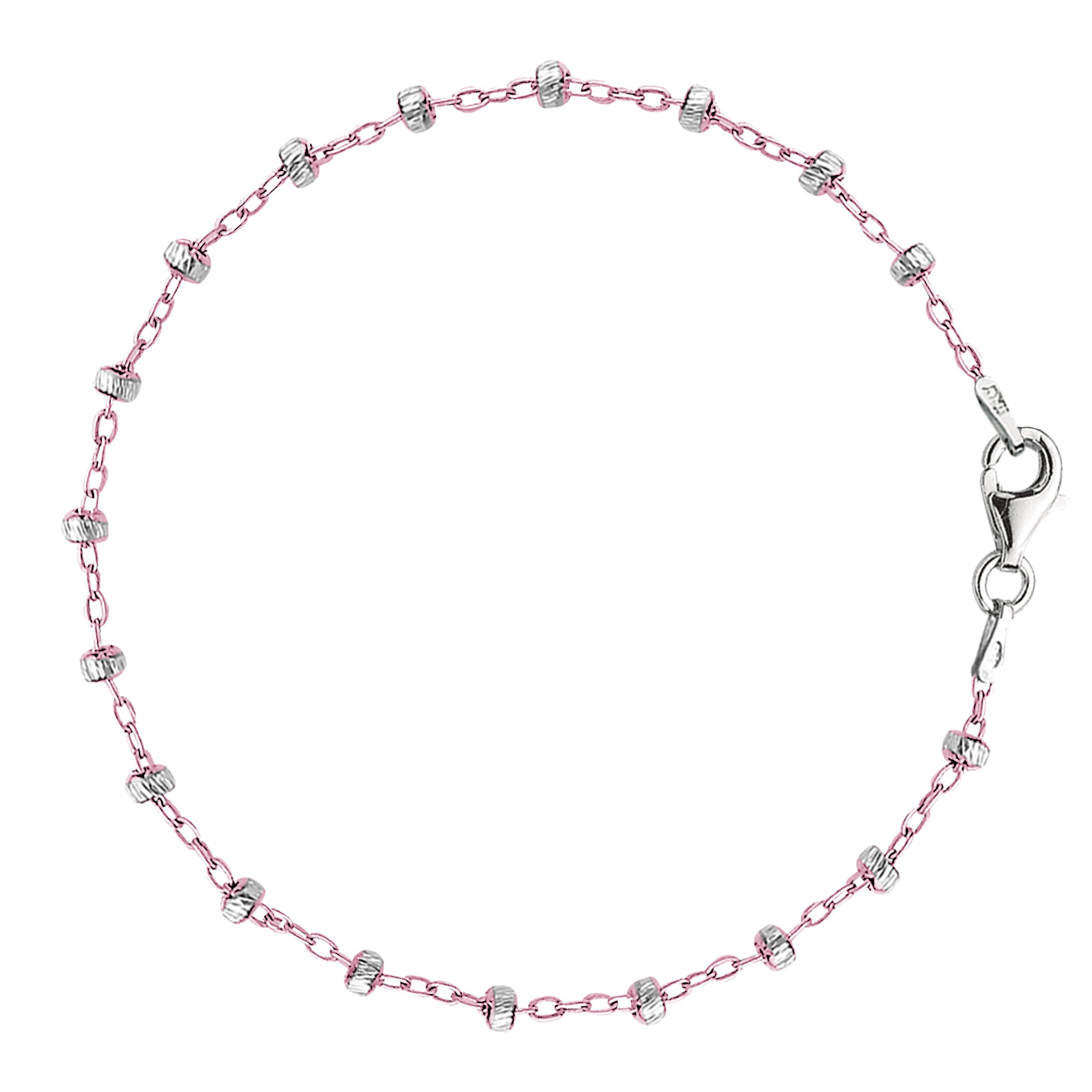 Tobillera con cadena estilo cable Saturno rosa y blanco en plata de ley, joyería fina de diseño para hombres y mujeres
