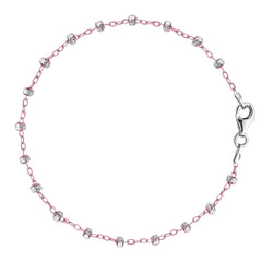 Pink And White Saturn Cable Style Chain Anklet In Sterling Silver