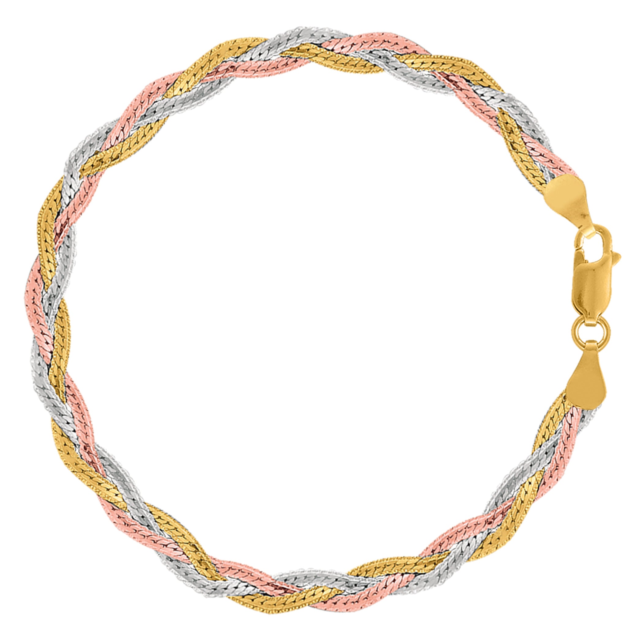 Tobillera con cadena de serpiente trenzada tricolor en plata de ley, joyería fina de diseño de 10" para hombres y mujeres
