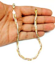 Tobillera con cadena de serpiente trenzada tricolor en plata de ley, joyería fina de diseño de 10" para hombres y mujeres
