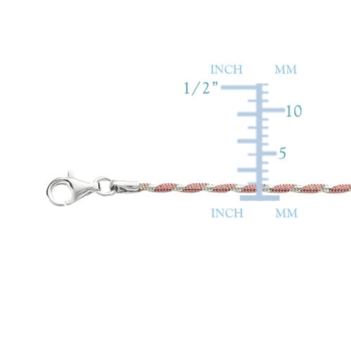 Pink And White Diamond Cut Anklet In Sterling Silver, 10"
