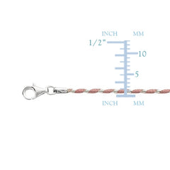 Pink And White Diamond Cut Anklet In Sterling Silver, 10"