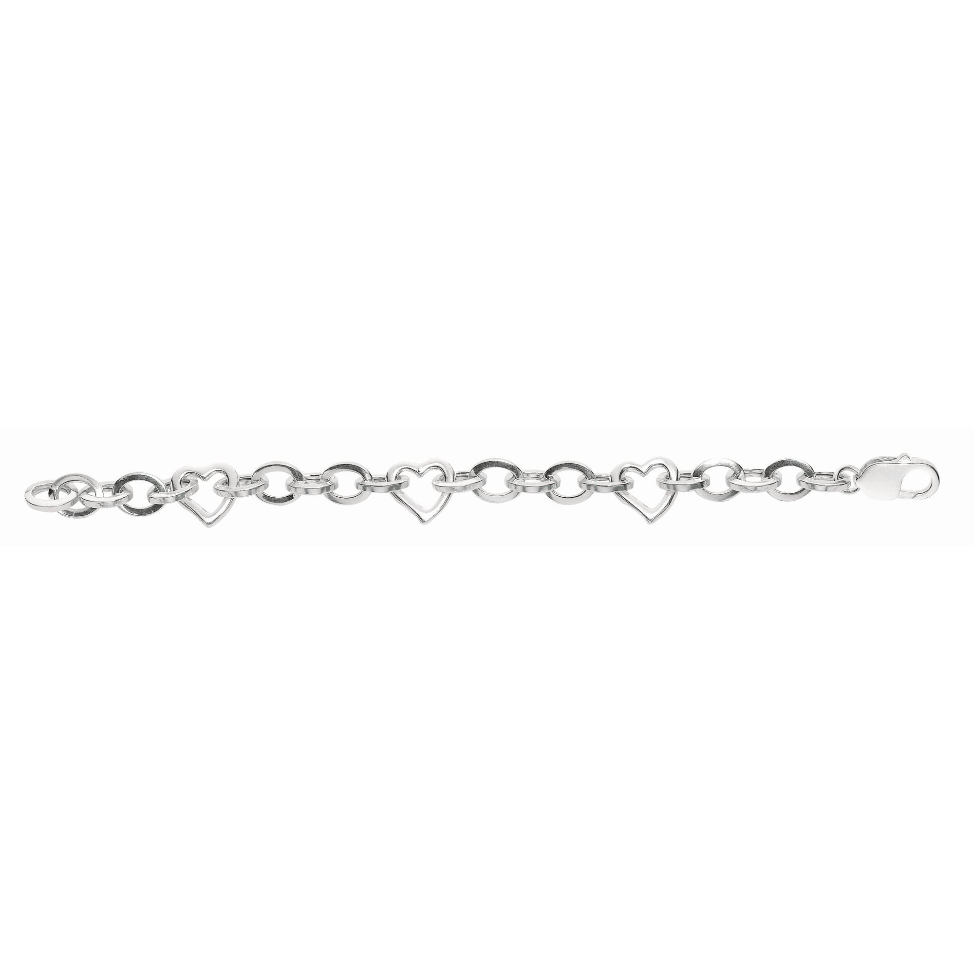 Sterling Silver Oval Link And Hearts Damarmband, 7,5" fina designersmycken för män och kvinnor