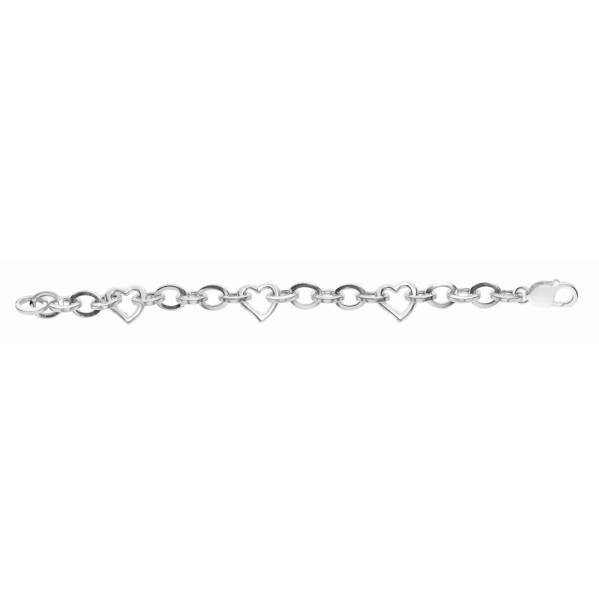 Bracelet pour femme à maillons ovales et cœurs en argent sterling, bijoux de créateur fins de 7,5 pouces pour hommes et femmes