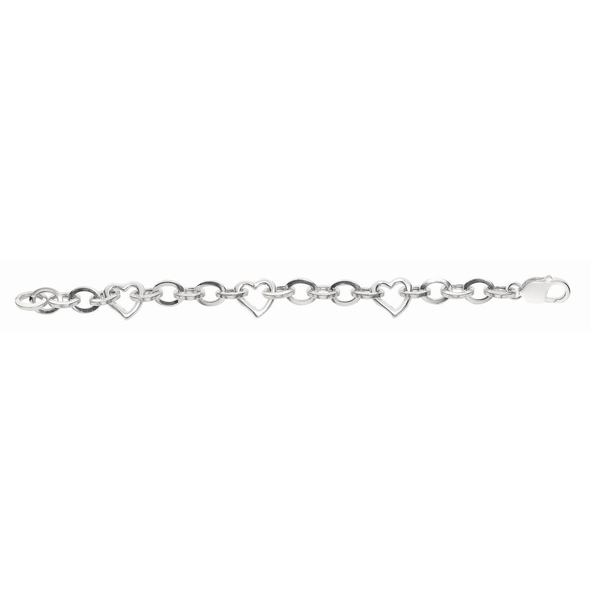Sterling Silver Oval Link And Hearts Women's Bracelet, 7.5" fine designer jewelry for men and women