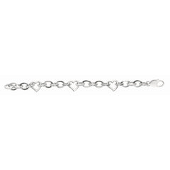 Sterling Silver Oval Link And Hearts Women's Bracelet, 7.5" fine designer jewelry for men and women
