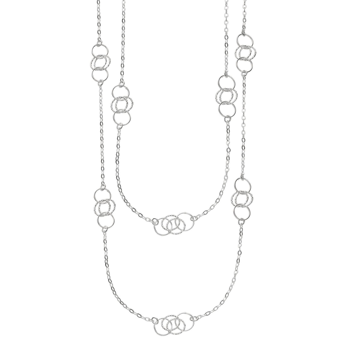 Sterling Silver Circle Charms Fancy Necklace, 36"